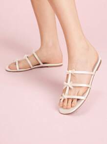 CUCCOO DOLLMOD Women's Satin Bow Detail French Romantic Summer Date Vacation Round Toe Flat Sandals, White - White - View 3