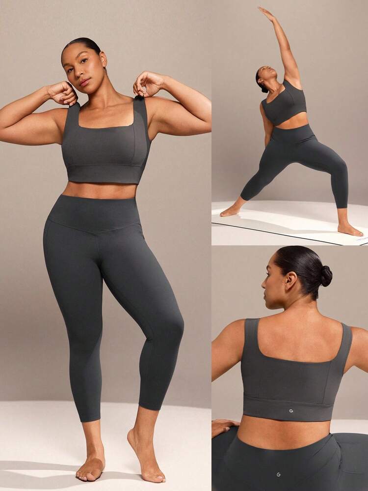 Sujetador deportivo FeatherFit™ con cobertura completa de axilas, cuello cuadrado, de bajo impacto, para yoga y uso diario, con copas extraíbles