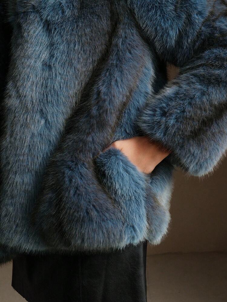 Women's Fashion New Turndown Collar Long Faux Fur Coat, Winter