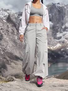 Women's Loose Fit Pockets Drawstring Waist Casual Denim Pants Outdoor Pants For Hiking Sun Protection Lightweight Quick Dry Hiking - Grey - View 4