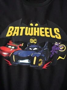 Batwheels X SHEIN Set de sudadera de cuello redondo con gráfico de letras y dibujos animados, y pantalón de chándal con cintura elástica para niño preadolescente