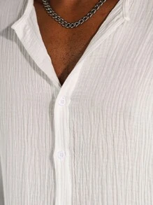 Manfinity Homme Camisa de manga larga básica de algodón holgada y pantalones cortos de color contrastante para hombres, conjunto de ropa de resort, crucero y vacaciones para hombres - Multicolor - Ver 5