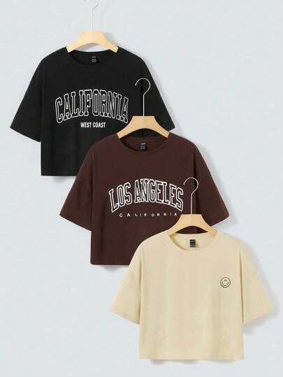 INAWLY Camiseta gráfica de mujer de talla grande con cuello redondo y estampado de letras