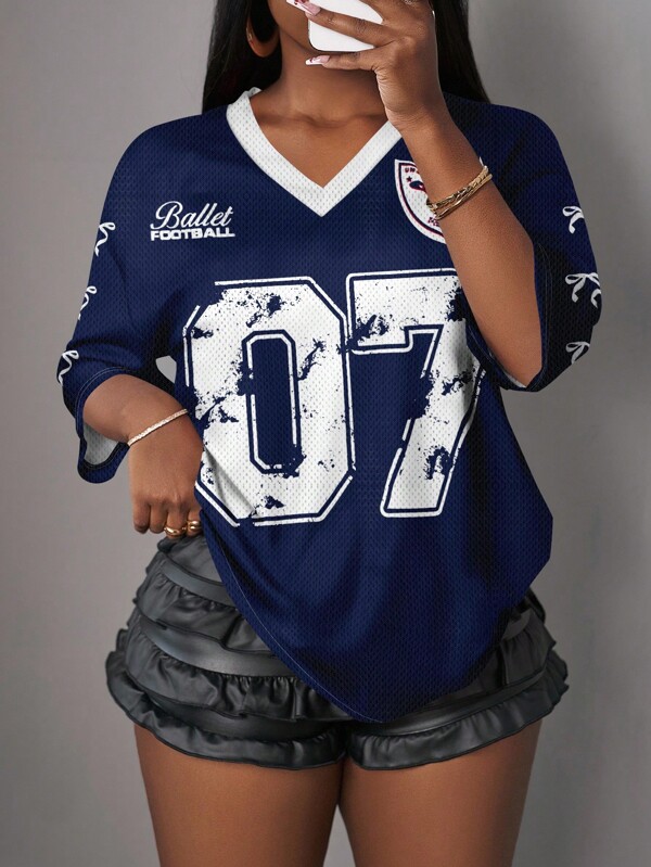 Slaydiva 07 球衣休闲运动蝴蝶数字图案 T 恤女款，适合夏季