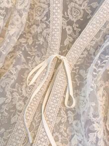 GlowEve CURVE Plus Size Women V-Neck Tie-Up Sheer Vacation Blouse, Half Sleeve Openwork Embroidered Cardigan Outerwear - Apricot - View 7