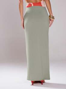 MUSERA 低腰修身长裙，夏季可爱度假休闲90年代风格工作/办公室穿搭 - 淺灰色 - 查看 2