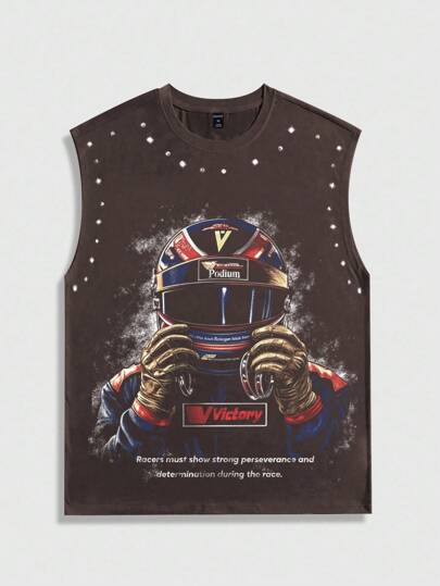 Street Life Canotta casual da uomo con stampa grafica, vestibilità ampia e scollo tondo