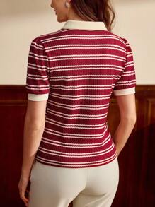 Vintamour Áo thun cổ bẻ cổ bẻ Jacquard thanh lịch cổ điển dành cho nữ, áo thun đi làm, áo thun đi chơi mùa hè dành cho nữ, áo thun nữ đi nghỉ, trang phục phương Tây dành cho nữ, trang phục công sở thường ngày dành cho nữ, trang phục mùa hè dành cho nữ, trang phục đi chơi dễ thương dành cho nữ, trang phục công sở dành cho nữ, trang phục nhà thờ dành cho nữ, trang phục mùa hè dành cho nữ, trang phục trở lại trường dành cho giáo viên, trang phục đi chơi dành cho nữ, trang phục mùa thu dành cho nữ, trang phục nhà thờ - Màu Đỏ Sâu - Xem 7