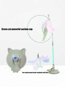 PETSIN 1 Powerful Suction Cup Cat Toy With A Cute Cat Head Shape, Self-Entertaining And Amusing For Cats, Detachable, Can Be Held, Can Ads A Long Rod Steel Wire Cat Toy, Replaceable Feather With Bell Pet Toy, Cat Toy, Pet Supplies - Multicolor - View 10