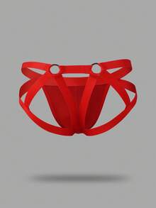 男士纯色金属装饰镂空性感内裤 - 紅色 - 查看 2