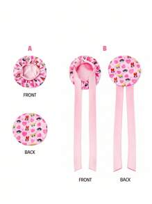THE POWERPUFF GIRLS X SHEIN 双层升级护发帽，宽弹力缎面睡帽，柔软舒适，适合日常居家佩戴，粉色爱心和“花朵、泡泡和毛茛”图案 - 粉色 - 查看 5