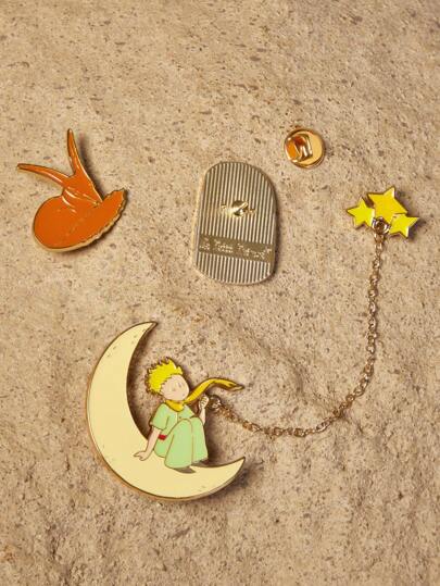 LE PETIT PRINCE X SHEIN Chaveiro de Liga de Zinco Fashionable & Cute, Ornamento de Encantos de Bolsa, Presente Colecionável, Design da Lua & Estrela, Dourado