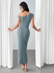 Modelyn 女式金属扣装饰修身连衣裙 - 綠色 - 查看 2