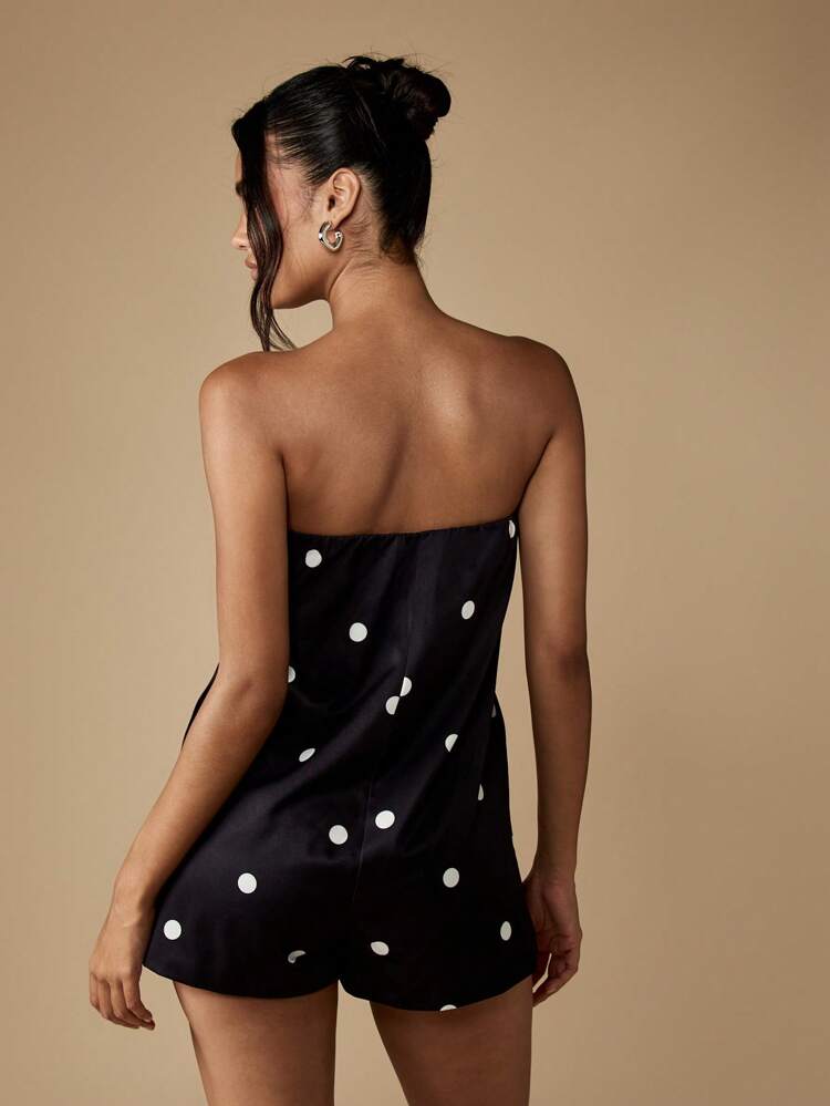 MISSGUIDED Strapless Polka Dot Playsuit Party Evening Mini Romper Special Occasion Wedding Guest Formal Summer Sleeveless Vintage Style Evening Occasion Wear