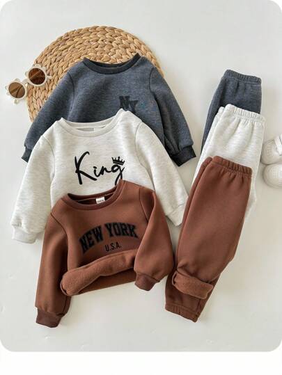 6pcs/Set Baby Boy/Girl Casual Letter Printed Hoodies And Loose Fit Sweatpants Outfits, Suitable For Everyday Casual And Outdoor Activities, Fit For Fall/Winter Season