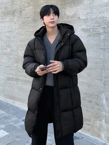 DAZY Men's Thick Hooded Black Padded Coat, Winter - Black - View 1