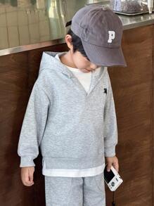 Genkimix Kids 男童休闲骑士印花长袖连帽衫和运动裤套装 - 灰色 - 查看 5