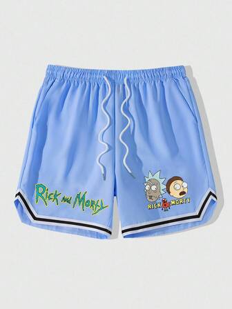 Rick and Morty | ROMWE Pantaloncini con coulisse in vita con grafica di lettere e figure cartoni animati