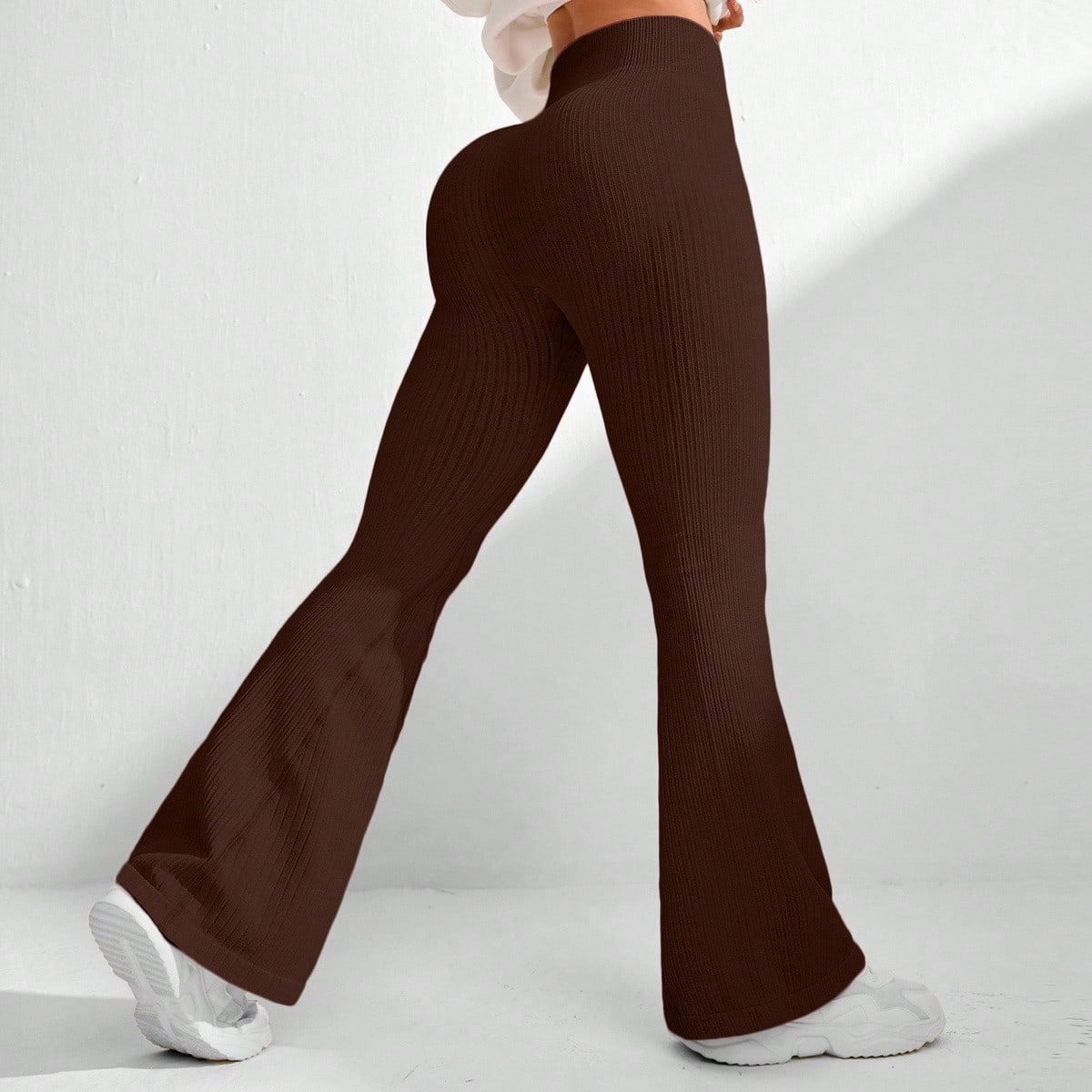 Leggings deportivos y de yoga sin costuras de cintura alta y acampanados de unicolor para mujer