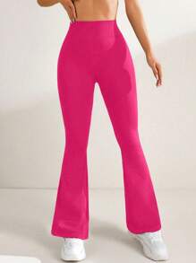 SHEIN Sports High Waist Slimming Flare Yoga Pants - Hot Pink - View 4