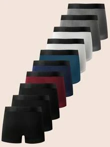 Manfinity Underwear&Sleepwear Basics 10pcs/Pack Men's Casual Contrast Color Elastic Waist Boxer Briefs Men Underwear Pack Men Boxer Briefs Pack Seamless Shorts Pack Of Shorts