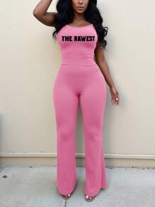 SHEIN Women's Color Block Print Jumpsuit - Pink - View 4