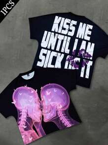 PAVTROS Manfinity Streetrush Men's Casual Skeleton Slogan Print T-Shirt For Summer - Black - View 1