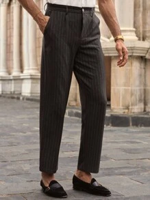 Manfinity NXTstreet 男士经典黑白条纹复古细纹直筒休闲裤，百搭春夏季细条纹裤男士长裤男士正装裤男士细条纹裤正装裤，Old Money - 彩色 - 查看 6