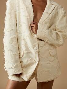 MISSGUIDED Bộ đồ vest quần short blazer phối ren tua rua chi tiết thô viền thô trang phục dự tiệc cưới trang phục nghỉ dưỡng thanh lịch cho dịp lễ hội mùa xuân hè trang phục dự tiệc - Màu be - Xem 3