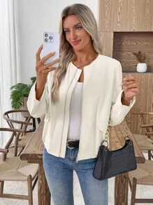 EMERY ROSE Women's Raglan Sleeve Zip-Up Round Neck Casual Versatile Jacket Zip Up Jacket Summer Jacket For Women Lightweight Jacket Cover Up Jacket Blazer In Fall/Winter - White - View 5