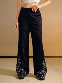 MOTF PREMIUM Quần thêu da lộn - màu đen - Xem 3