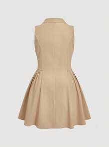 SHEIN MOD 大码女式米色束腰泡泡袖无袖风衣 - 卡其色 - 查看 2