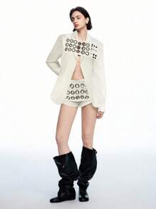 LYSMO White Eyelet Studded Suit Set - Spring/Summer - Party/Y2K In Fall/Winter - White - View 7