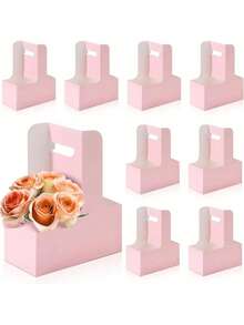 Brown&Pink Kraft Paper Flower Bouquet Gift Bags Paper Material, Handle Drink Carrier For 2 Cup Floral Wrap Packing Box Paper Holder Basket - Perfect For Valentine's, Mother's Day & Wedding Decorations, Birthday Gifts For Men, Valentine Box, Men Gift Box, Gift For Man, Gift Bags Bulk, Blue Gift Bag, Valentines, Valentine's Day, Valentines Gifts, For Mother's Day, Bridesmaid Gifts, Graduation Gifts, Birthday Gifts, Wedding Gifts,Birthday,Bride,Wedding