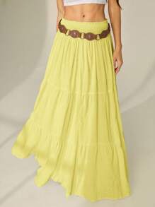 SHEIN Tall Damen einfarbiger Skirt mit geraffter Taille und Rüschensaum in Gelb - Gelb - Übersicht 5