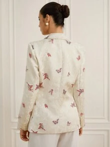 GENKIRA Chaqueta de traje de negocios ajustada con textura y un solo botón - Albaricoque - Ver 2