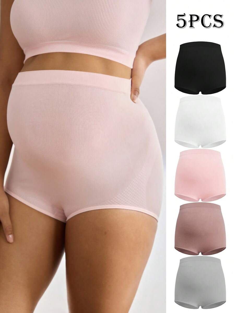 Moonlight&Mama 5pcs/Set Solid Color Maternity Elastic Waist Underwear - Multicolor - View 1