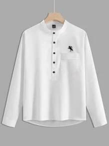 Manfinity Dauomo Knight Pattern Embroidered Men's Long Sleeve Shirt - White - View 1
