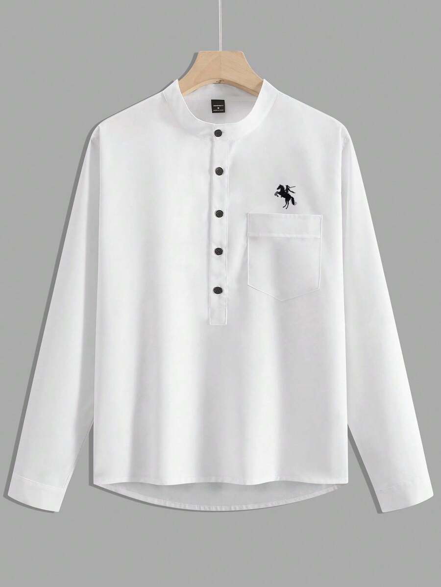 Manfinity Dauomo Knight Pattern Embroidered Men's Long Sleeve Shirt - White - View 1