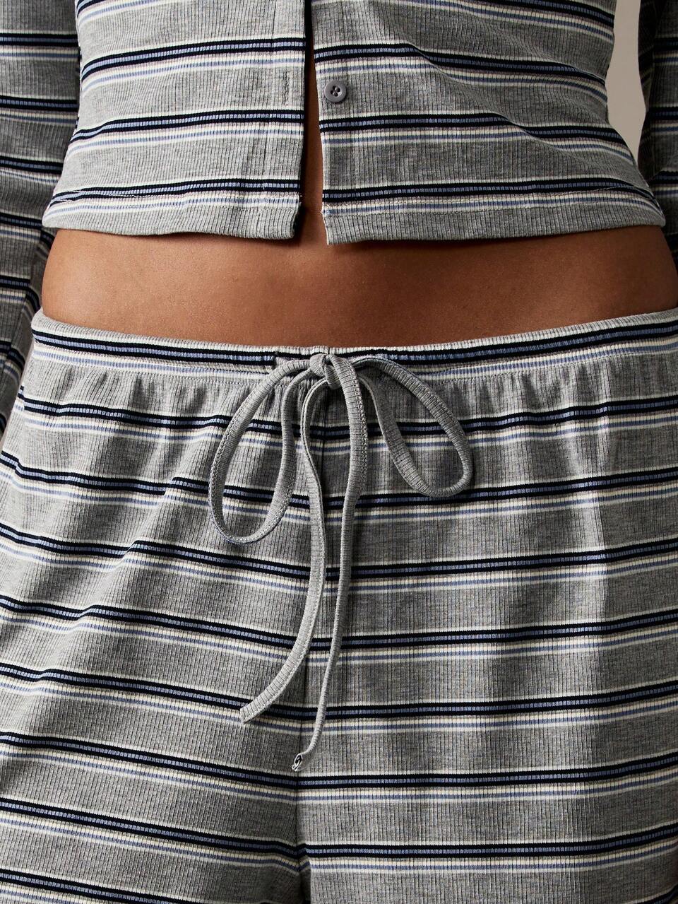 MISSGUIDED Gestreifte Weite Hose mit geripptem Strick, hoher Taille, Kordelzug, bequem, lässig, Palazzo-Stil, locker geschnitten, zeitgenössisches Design, Resort-Wear, Kleiderschrank-Grundlage