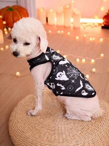 PETSIN Chaleco transpirable y ligero con patrones de murciélago, telaraña, fantasma y otros, nuevo artículo para gatos y perros, de Wansheng en negro y blanco - Multicolor - Ver 4
