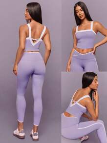GLOWMODE FeatherFit™ Retro Glow Lembut, Elastis, Menyerap Keringat, Potongan V-Back Dalam, Dua Warna, Tank Top Pendek untuk Yoga, Pilates, Barre, Gym, Musim Semi - Lilac Purple - View 8