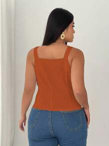 SHEIN Unity Plus Size Women Solid Color Cinched Waist Top Camisole - Orange - View 3