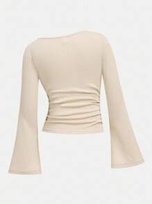 Girlism Tween Girl Multicolor Fall Rib-Knit T-Shirts With Flare Sleeves And Boat Neckline, Long Sleeve Crop Top, 3 Packs Top Winter