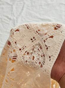 Travachic 女士纯色圆领无袖单排扣休闲镂空针织上衣 - 米色 - 查看 7