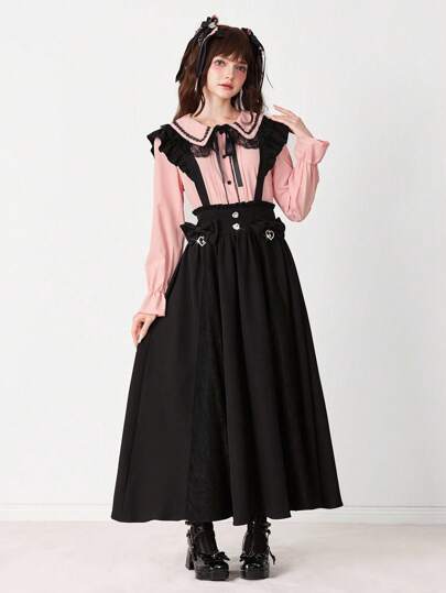 EDITION Women's Fashion Ruffle Hem Bow & Heart Decor A-Line Skirt