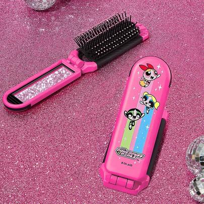 THE POWERPUFF GIRLS X SHEIN 1 chiếc lược nhỏ gọn có thể gập lại họa tiết hoa, bong bóng, hoa mao lương kèm gương, tiện lợi khi mang theo, phù hợp cho cả nam và nữ, lý tưởng cho gia đình, du lịch, đi làm, hoa, bong bóng, hoa mao lương, hoa, trái tim, tình bạn
