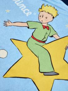 LE PETIT PRINCE X SHEIN 1pc Thickened Flannel Blanket With Fox, Star And Moon Patterns In Blue, For Bed And Sofa - Blue - View 7