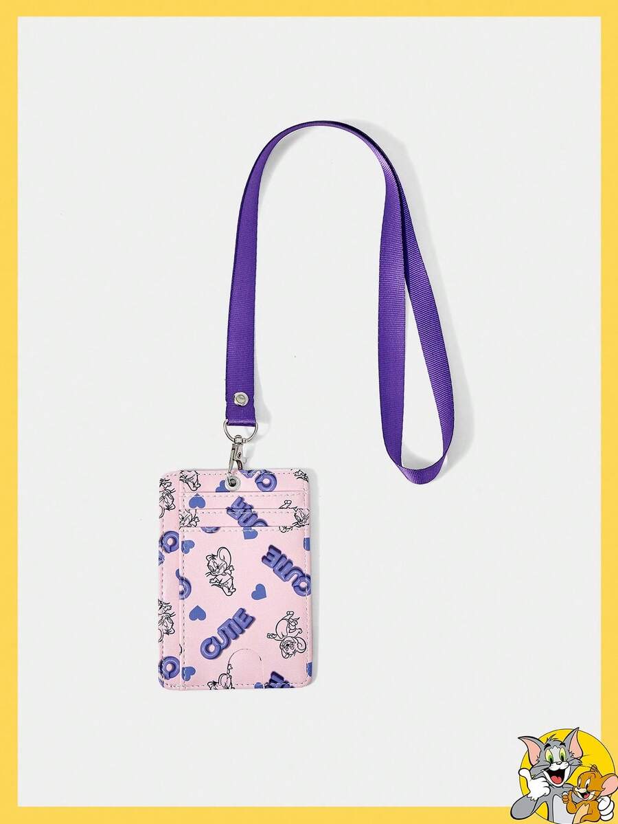 TOM & JERRY X SHEIN 女士可爱卡通老鼠和心形图案卡片夹 - 紫色 - 查看 1
