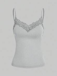 SHEIN Essnce 3 件套夏季蕾丝拼布吊带背心 - 淺灰色 - 查看 7